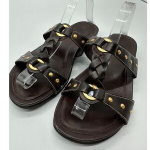 Nurture Radisson 8M Leather Sandals Gold Studs Rings Slip-On Flat‎ Summer Shoes